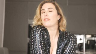 Paige is in Fishnets taking a Big Black Cock Dildo and Finishes with her Mouth