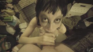 Hot Goth Puppy Slut Fills Cup with Spit and Gets Fucked with it ( Dog Cage )