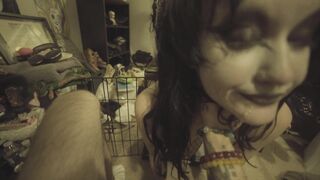 Hot Goth Puppy Slut Fills Cup with Spit and Gets Fucked with it ( Dog Cage )