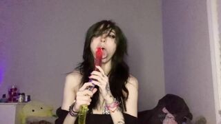 Dumb Emo Spits n Explores new Gummy Worm Double Dildo