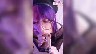 Nerdy Emo Girl Blowjob Gets Glasses Dirty Close up Vertical POV Kakao Chan