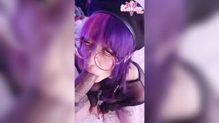 Nerdy Emo Girl Blowjob Gets Glasses Dirty Close up Vertical POV Kakao Chan