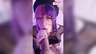 Nerdy Emo Girl Blowjob Gets Glasses Dirty Close up Vertical POV Kakao Chan