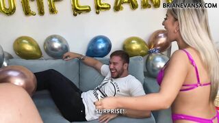 Three Hot Latinas Surprise me for a Foursome on my Special Day, Globes and Cake