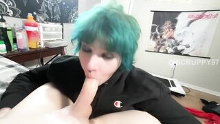 Emo Girl uses Throat and Huge Tits to Milk Big Dick and Gets Facial