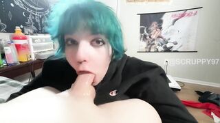 Emo Girl uses Throat and Huge Tits to Milk Big Dick and Gets Facial