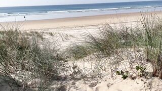 One Day at the Public Nudist Beach at Portugal. Masturbation and Handjob behind Strangers. PART 2