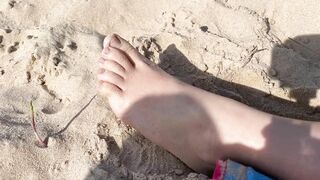 One Day at the Public Nudist Beach at Portugal. Masturbation and Handjob behind Strangers. PART 2
