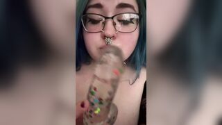 Big Titty BBW Goth Mommy Sloppy Sucking on Dildo