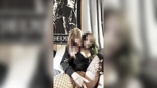 Goth Girl in Fishnets uses Twink Boyfriends Cock to please herself