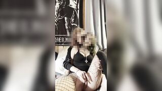 Goth Girl in Fishnets uses Twink Boyfriends Cock to please herself
