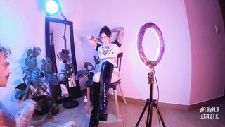 I did the Stripper, using my Latex Boots to Dominate his Cock him Cumming in my round Ass