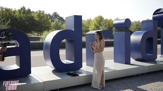 Walking Completely Naked around the World Famous Madrid Sign... Surrounded by People