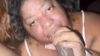 Ebony SSBBW Swallows Cum and keeps Sucking (Cum Catcher’s) Car Throatpie