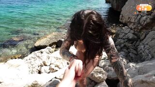 Risky Beach Fuck after Sloppy Blowjob — Covered her Tits in Cum