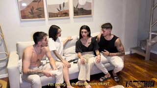 DP Foursome with Couples Swapping Tattooed Babes and Big Cocks