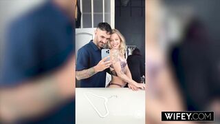 WIFEY Tiny Hotwife Sammm next Door Holds Hubby's Hand while she Devours Monster BBC