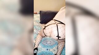Goth PAWG Twerk Bow Tie Garter + Fishnets Fingering