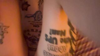 Nipple Tattooed Goth Punk Girl Playing with her Gooey Pussy