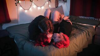 Spitroasting our Hot Tattooed Friend - German Amateur Threesome with Strap-on