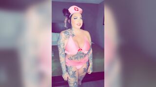 Goth Nurse Fucks herself with Toy and Loads of Cum