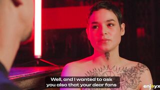 Obedient Tattooed Slut Gets Gagged and Dominated by two Rough Guys in BDSM Style