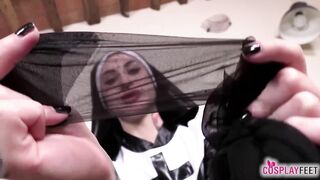 Hot Tattoed Nun in Pantyhose and High Heels has Foot Fetish