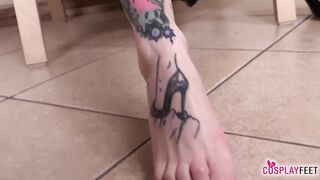 Hot Tattoed Nun in Pantyhose and High Heels has Foot Fetish