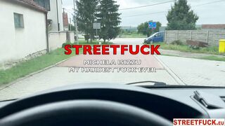 STREETFUCK INCREDIBLE SCREAMING SHAKING ORGASMS - Michaela Isizzu Cum Runs down her Face