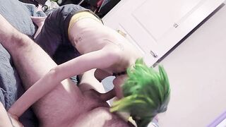 Green Haired Punk Rocker Babe gives the most Amazing Blowjob of her Life and Gets a Messy Facial