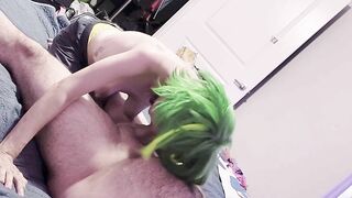 Green Haired Punk Rocker Babe gives the most Amazing Blowjob of her Life and Gets a Messy Facial