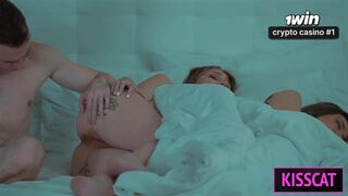 Aunty Catherine Knight Jerked off and Rides on Step Nephew - Step Mom Kisscat Gets Fucked in Share Bed with Unexpected Cum inside