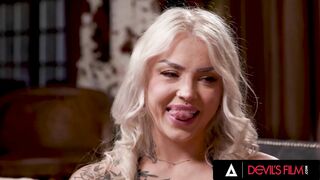 DEVILS FILM - Wild Threesome with Perfect Wife Abby Rose and her Inked Friend with a Strap-On