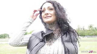 GERMAN SCOUT - first Anal Sex for Big Tits Tattoo Model Mia Roux at Pickup Casting