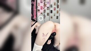Alt Girl can't Hide her Goth Side under her White Clothes; this Horny Slut Fucks her Pink Pussy with two Toys... I came three Times Watching the Video