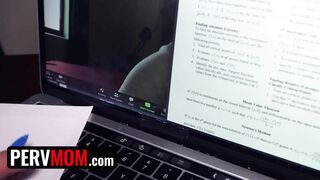 Tattooed Curvy Step Mom Caught Stepson Masturbating and gives him a Helping Hand