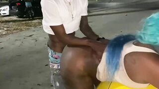 Thick Fat Pussy Ebony Fucks a Fan outside in Miami 