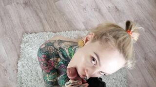 Hot Tattoo Girl gives a Passionate Blowjob