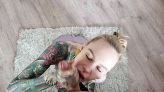 Hot Tattoo Girl gives a Passionate Blowjob