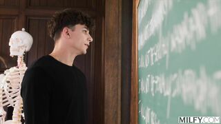 MILFY Fit Blonde Teacher Millie keeps Bad Boy after School