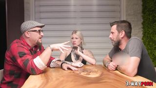 3-Way Porn - a Cute Tattoed Babe Gets Fucked Hard by 2 Dudes in a Threesome