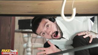 FAKEhub - Busty Black Boss Catches Staff Fucking at a Call Center and Adds Cum to her Coffee