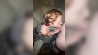 Slutty Redhead Stepsister gives me a Sloppy Deepthroat Blowjob until I Bust in her Throat