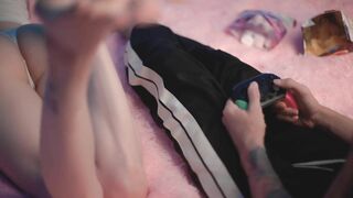 My Roommate was Winning in Mario and I Decided to Cheat and Distract him with Riding & Blowjob