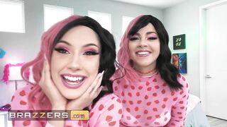 BRAZZERS - Sneaky Lookalike Camgirls Jazmin Luv & Bella Luna take Turns Enjoying Bruce's Dick