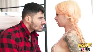 Fake Hostel - Quicky with Sexy Girlfriend Turns into a Threesome when Busty MILF Staff Gets Horny