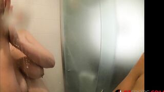 Fallon West and Taylor Nicole wash each other off after a wild fuck session