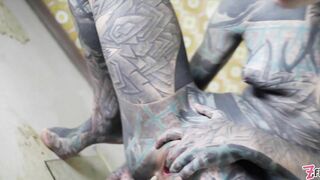 Alternative TATTOO model masturbating with big toy