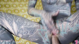 Alternative TATTOO model masturbating with big toy