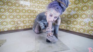 Alternative TATTOO model masturbating with big toy